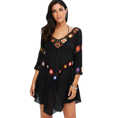 

Floral Crochet Flounce Beach Tunic Cover-Up