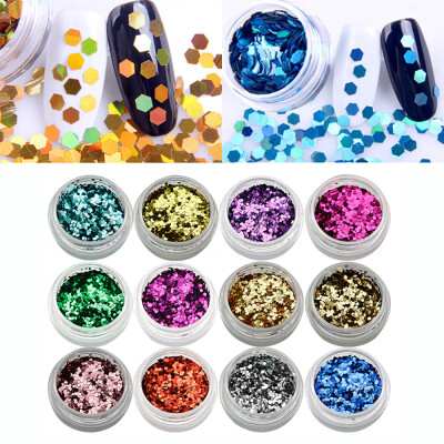 

Toponeto 12 Pcs Colors Nail Art Tips Stickers 3D Glitter Sequins Manicure DIY