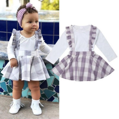 

Toddler Clothes Casual Baby Girls Romper Bodysuit Jumpsuit Plaids Skirt Suspender Dress Outfits 0-24 Months