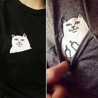 

Summer Men Womens Pocket CatDog Casual Cotton Loose Blouse Shirt Tops T-shirt
