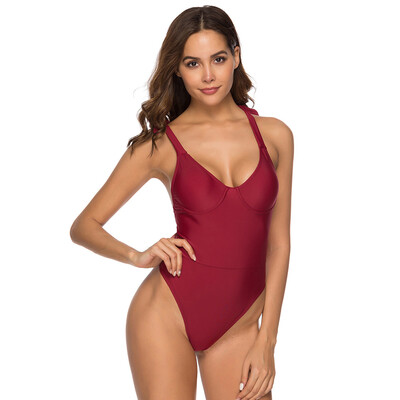 

Saidsome Womens Swimwear Solid Color Sexy Siamese Steel Plate Bikini