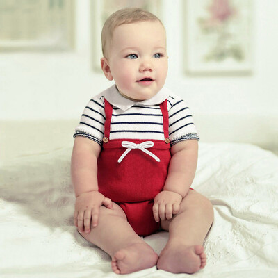 

Toddler Baby Boys Girls Short Sleeve Striped Knitting Shirt Romper Jumpsuit