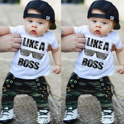 

UK Pop Toddler Baby Boy Hip Hop Tops T-shirt Camo Pants 2Pcs Outfits Set Clothes