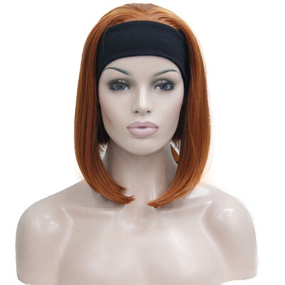

StrongBeauty Cute BOB 3-4 Wig with Headband Orange Brown Straight Womens Short Half Hair Wigs COLOUR CHOICES