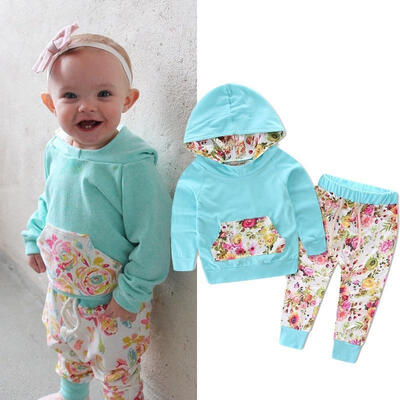 

Floral Baby Girls Long Sleeve T-shirtPants Outfits 2PCS Hooded Clothes Set