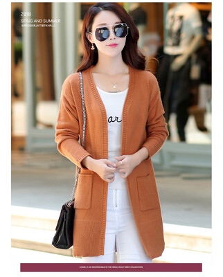 

Autumn 2018 new womens sweater cardigan Korean version of long-sleeved v-neck sweater womens solid color long length coat