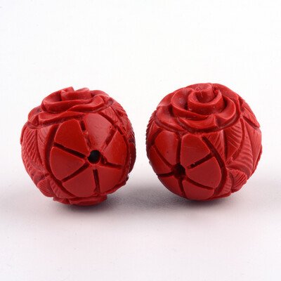 

Carved Flower Cinnabar Beads Round FireBrick 195x20x195mm Hole 2mm