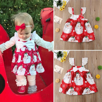 

Fashion Toddler Kid Baby Girl Xmas Lace Bow Party Dress Sleeveless Dress Clothes