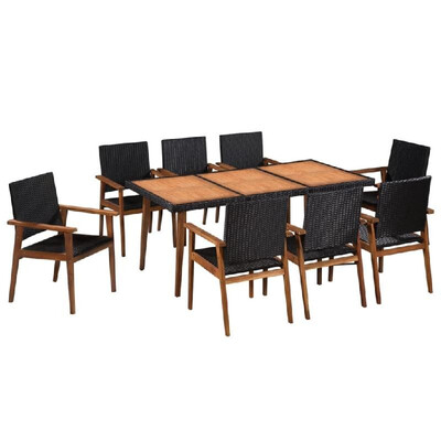 

9 Piece Outdoor Dining Set Poly Rattan Black&Brown