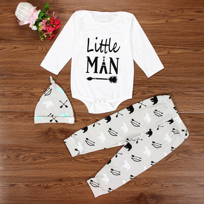 

1Set Newborn Baby Boys Girls Letter Bear Romper Pants Hat 3PCS Outfits Clothes