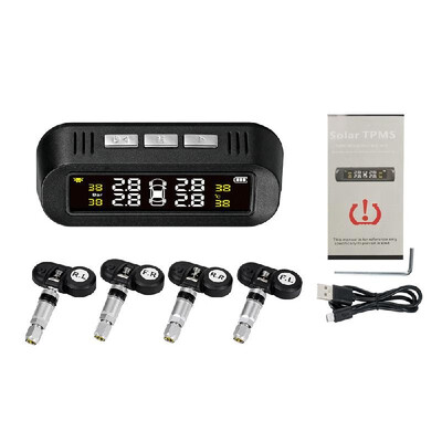 

Tire Pressure Sensor Intelligent Voice Warning Tire Pressure Monitor System Wireless Solar Powered TPMS LCD Display with 4 Interna