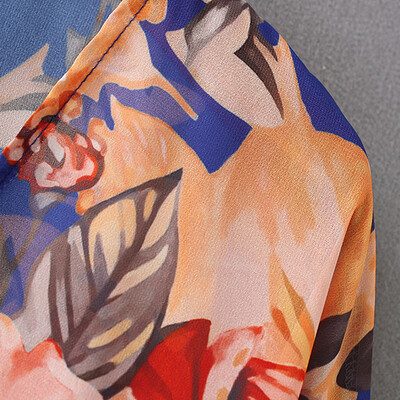 

New Women Chiffon Kimono Cardigan Floral Print Boho Loose Outerwear Beach Bikini Cover Up Blue