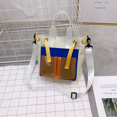 

Tailored Women Fashion Stitching Color Canvas Street Style Tote Handbag Shoulder Bag
