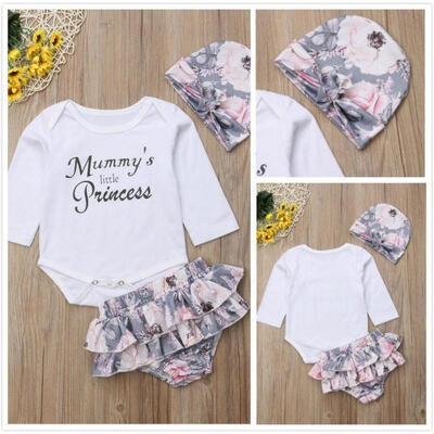 

Casual Toddoer Baby Girls Long Sleeve Romper Tops Jumpsuit Floral Tutu Pants Hat Outfit Clothes Set