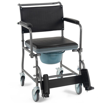 

Medical Transport Toilet Commode Wheelchair with Locking Casters
