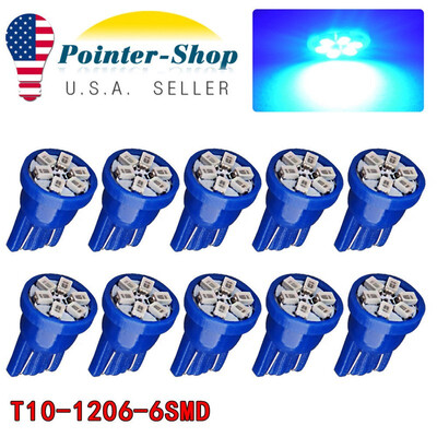 

10X Pure Blue T10 Wedge 6-SMD LED Interior Dome Map Light Bulb W5W 192 194 2825