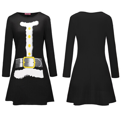 

BOFUTE New Europe America Womens Clothing O-Neck Printing Skirt Christmas Clothing Long Sleeve Dress 1258