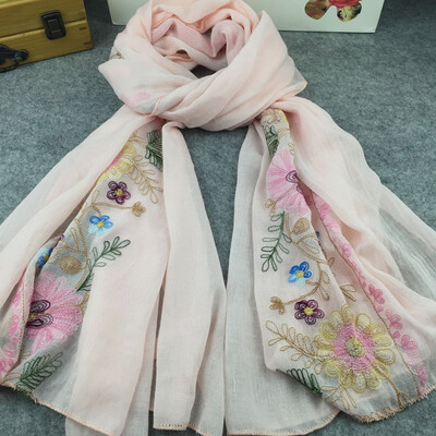 

Spring&Autumn New Embroidery Embroidered National Wind Gifts Women Fresh Japanese&Korean Wind Cotton Scarf Shawl Keep Warm
