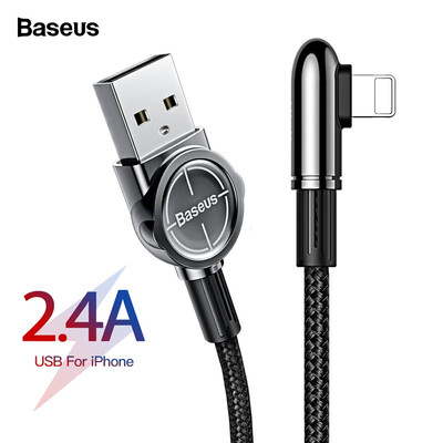 

Baseus USB Cable For iPhone XS Max XR X 8 7 6 6S SE iPad 24A Fast Charging Charger 90 Degree Data Mobile Phone Games Cable