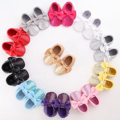 

Sell Well Cute Baby Girl Bow Anti-slip Leather Christening Pram Shoes Soft Sole Sneaker