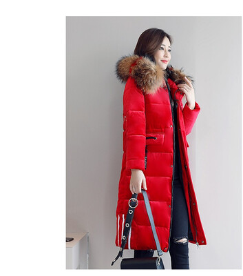 

Winter 2018 new down cotton jacket womens velvet large fur collar long size thick cotton jacket