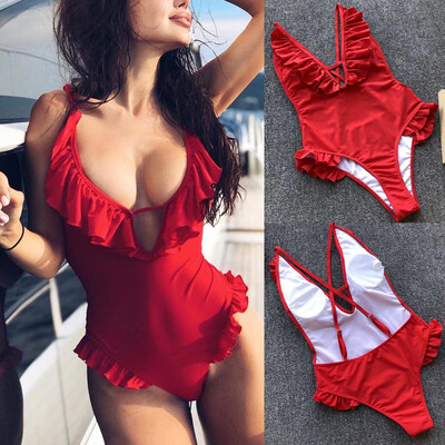 

Saidsome Sexy Women Ruffles One-Piece Bikini Push-Up Pad Swimwear Swimsuit Beachwear