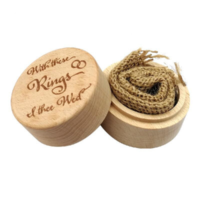 

Wooden Round Beech Wedding Ring Box With Letter Happily Ever After On The Surface