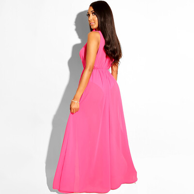 

Women Chiffon Long Cardigan Sleeveless Split Drawstring Waist Loose Maxi Bikini Cover Ups Dress Beachwear