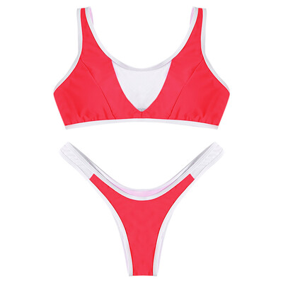 

Scoop Neck Sleeveless Mesh Spliced Color Blocking Padded Women Bikini Set