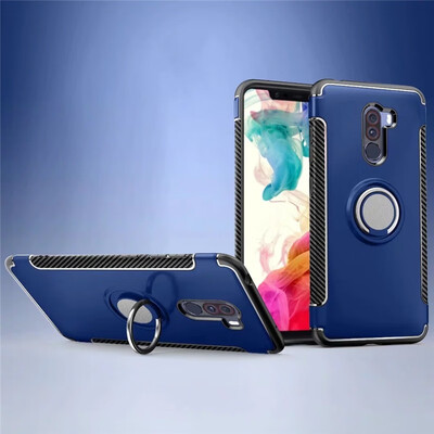 

Back Cover For Xiaomi PocoPhone F1 Poco Phone Case Car Holder Stand Hard PC Silicon Ring Suction Bracket