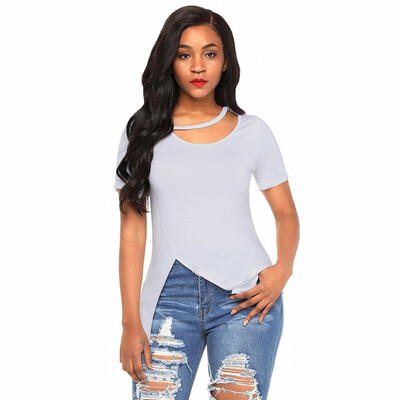 

Solid color round neck short-sleeved dress swinging on both sides casual bottoming shirt tops womens