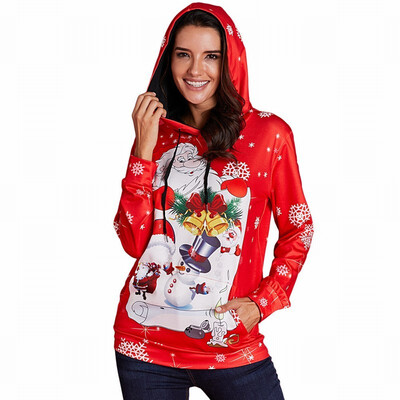 

Hooded womens sweatshirt Long Sleeve Snowman Turtleneck Top