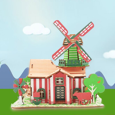 

Gotoamei Kids 3D wooden DIY Houses Jigsaw Children Castle Construction Pattern Puzzle Toy
