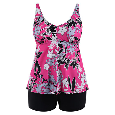 Floral Padded High Waisted Plus Size Tankini Set