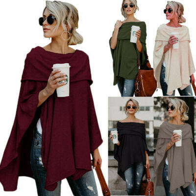 

Women OffShoulder Irregular Sweater Cloak Poncho Pullover Top Shirt Blouse Loose
