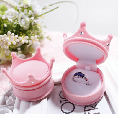 

FUNNYBUNNY Crown Flock Velvet Ring Display Box Earring Stud Necklace Jewelry Case Gift