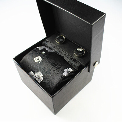 

Customized new tie four-piece high-grade polyester silk yarn-dyed jacquard cashew flower tie set