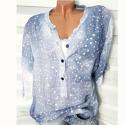 

Starmoon Womens Fashion Print Pocket Color Matching V-Neck Button T-Shirt