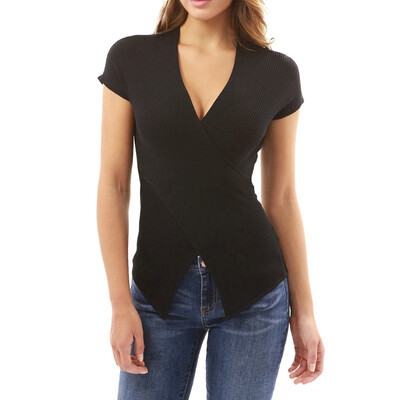 

Starmoon Fashion Women Solid V-Neck Short Sleeve Sleeveless Casual Cross Tee Tops