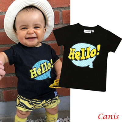 

US 2019 Toddler Kids Baby Boys Girls Cotton Casual Tops Hello Printing T-shirts