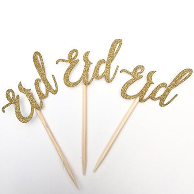 

FUNNYBUNNY Happy Eid Mubarak Glitter Baking Cupcake Piece Insert Baking Decoration Flag Cupcake Toppers Wrapper