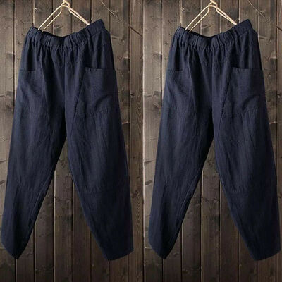 

Mens Linen Cotton Loose Pants Beach Drawstring Yoga Casual Long Slacks Trousers