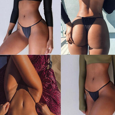 

Hot Brazilian Ladies Bikini Bottom Cheeky Runched G-String Swimsuit Swimwear