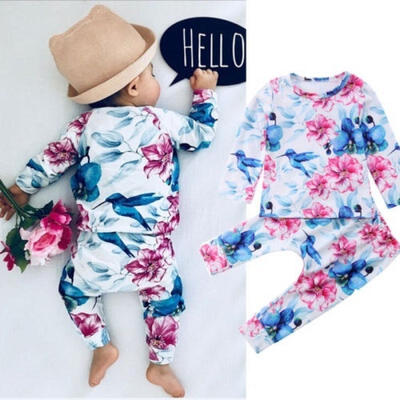 

2pcs Set Autumn Baby Floral Outfits Toddler Kids Boy Girls Tops Shirt Long Pants