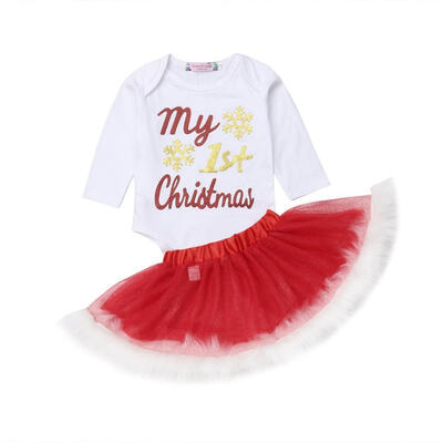 

2Pcs Christmas Newborn Baby Girls Cotton Tops Romper Skirt Dress Outfits Clothes