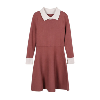

Qiu dong render college wind polo collar show thin waist knitted dress