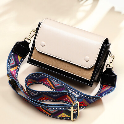 

Viney Korney Korean bag female bag leather shoulder bag female fashion wide shoulder strap Messenger bag female small bag wild casual small square bag white hit black