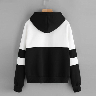 

Women Hoodies Hooded Sweatshirt Color Splicing Long Sleeves Front Pockets Pullovers Outwear