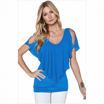 

V-neck short-sleeved front back ruffled t-shirt top