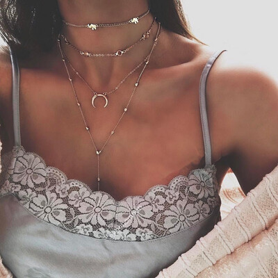 

Bohemian Wind Elephant Moon Bend Pendant Handmade Multi-Layer Necklace Set